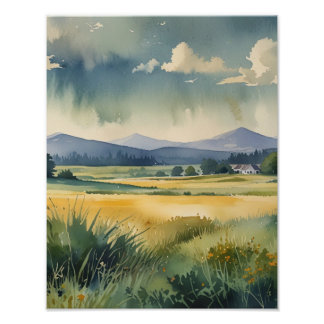 Rustiek landschap watercolor poster