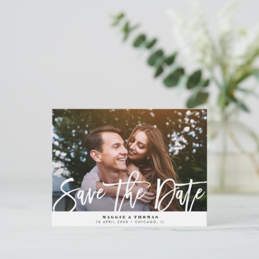 Rustiek landscript Save the Date Wedding Briefkaart (Staand voorkant)