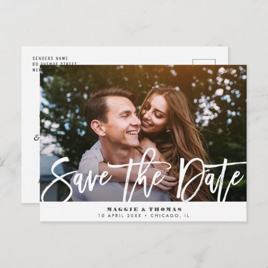 Rustiek landscript Save the Date Wedding Briefkaart (Voorkant / Achterkant)