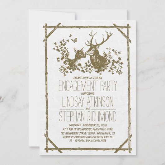 Rustiek landverlovingsfeest uitnodigt met herten kaart (Voorkant)