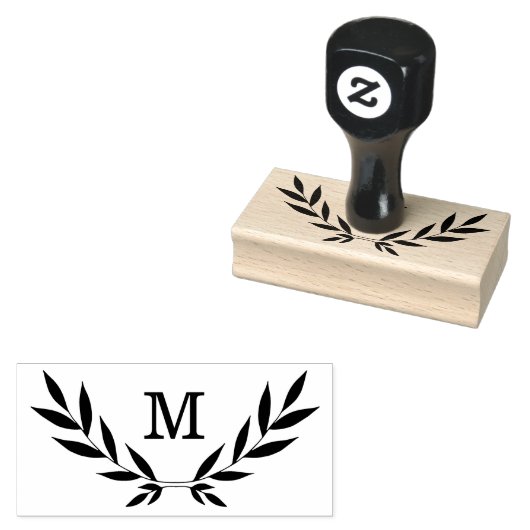 Rustiek lauriertak monogram rubberstempel (Gestempeld)