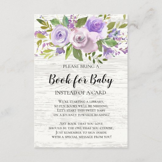 Rustiek Lavendel Bloemen Baby shower Boek voor Bab Informatiekaartje (Voorkant)