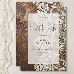 Rustiek leer & bruids kant bruids brunch kaart