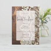 Rustiek leer & bruids kant bruids lunch kaart (Staand voorkant)