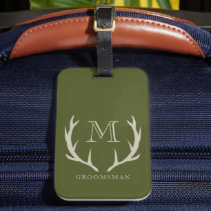 Rustiek Leger Groen Antler Custom Groomsmen Gift Bagagelabel