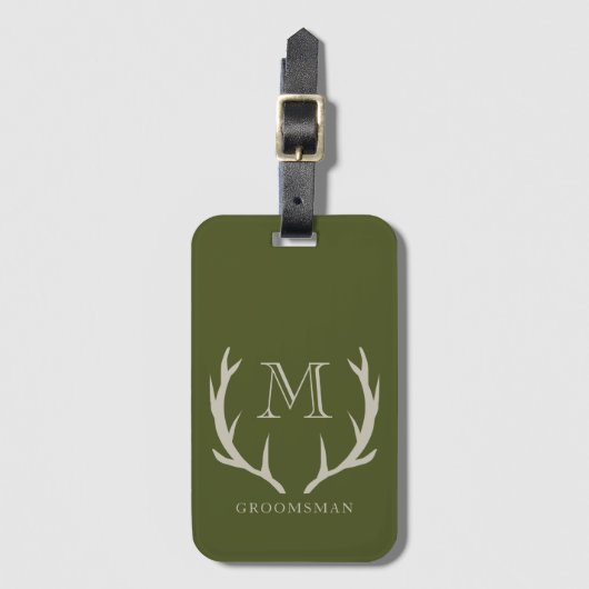 Rustiek Leger Groen Antler Custom Groomsmen Gift Bagagelabel (Voorkant (verticaal))