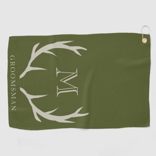 Rustiek Leger Groen Antler Custom Groomsmen Gift Golfhanddoek (Horizontaal)