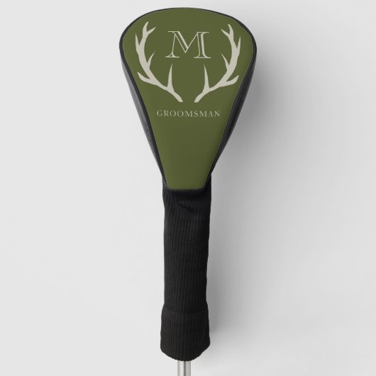 Rustiek Leger Groen Antler Custom Groomsmen Gift Golfheadcover (Voorkant)