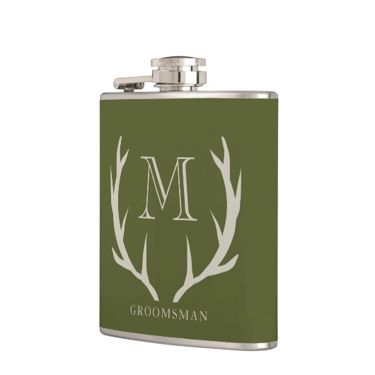 Rustiek Leger Groen Antler Custom Groomsmen Gift Heupfles (Links)