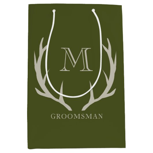 Rustiek Leger Groen Antler Custom Groomsmen Gift Medium Cadeauzakje (Voorkant)