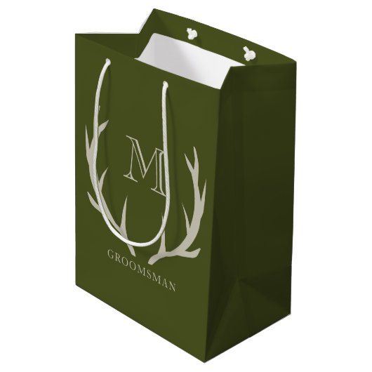 Rustiek Leger Groen Antler Custom Groomsmen Gift Medium Cadeauzakje (Achterkant Gekanteld)