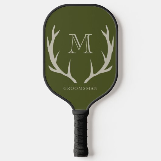 Rustiek Leger Groen Antler Custom Groomsmen Gift Pickleball Paddle (Voorkant)