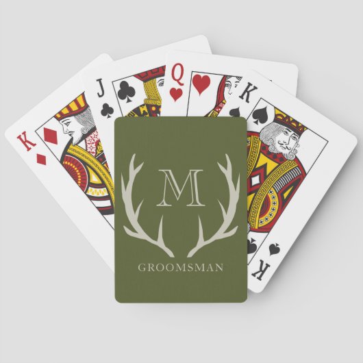 Rustiek Leger Groen Antler Custom Groomsmen Gift Pokerkaarten (Achterkant)