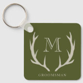 Rustiek Leger Groen Antler Custom Groomsmen Gift Sleutelhanger (Voorkant)