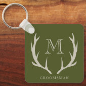 Rustiek Leger Groen Antler Custom Groomsmen Gift Sleutelhanger (Voorkant)