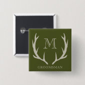Rustiek Leger Groen Antler Custom Groomsmen Gift Vierkante Button 5,1 Cm (Voorkant /achterkant)