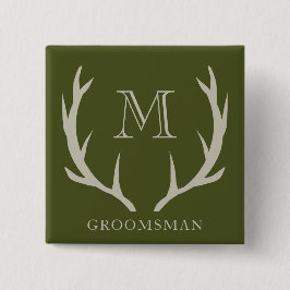 Rustiek Leger Groen Antler Custom Groomsmen Gift Vierkante Button 5,1 Cm