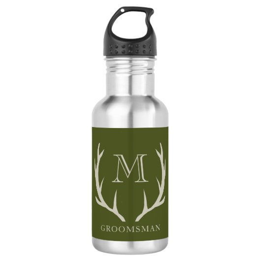 Rustiek Leger Groen Antler Custom Groomsmen Gift Waterfles (Voorkant)