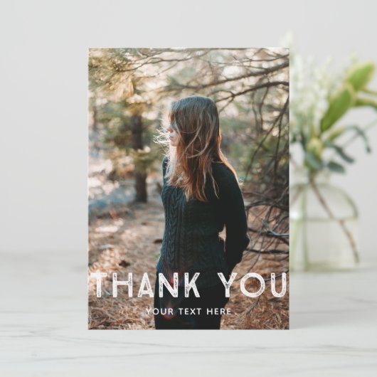Rustiek lettertype dank u fotokaart bedankkaart (Staand voorkant)
