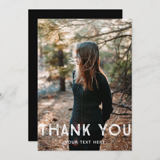 Rustiek lettertype dank u fotokaart bedankkaart (Voorkant / Achterkant)