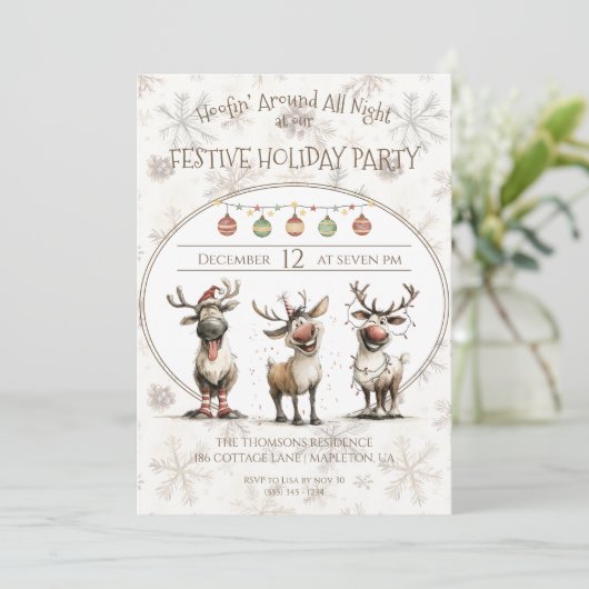Rustiek leuk rendieren feestelijk vakantiefeest kaart (Staand voorkant)