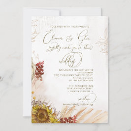 Rustiek Licht Boheemse Zonnebloem Huwelijksuitnodi Kaart