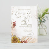 Rustiek Licht Boheemse Zonnebloem Huwelijksuitnodi Kaart (Staand voorkant)