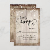 Rustiek Licht Bruin Hout & Lichten Bruiloft RSVP 1 (Voorkant / Achterkant)