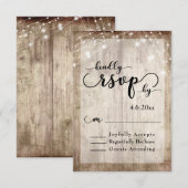 Rustiek Licht Bruin Hout & Lichten Bruiloft RSVP 1 Kaartje (Voorkant / Achterkant)