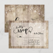 Rustiek Licht Bruin Hout & Lichten Bruiloft RSVP 2 Kaartje (Voorkant / Achterkant)