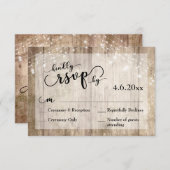 Rustiek Licht Bruin Hout & Lichten Bruiloft RSVP 3 (Voorkant / Achterkant)
