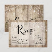Rustiek Licht Bruin Hout & Lichten Bruiloft RSVP 3 Kaartje (Voorkant / Achterkant)
