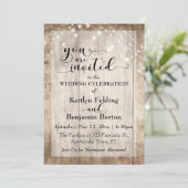 Rustiek licht bruin hout w / licht snaren, bruilof kaart (Staand voorkant)