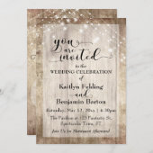 Rustiek licht bruin hout w / licht snaren, bruilof kaart (Voorkant / Achterkant)