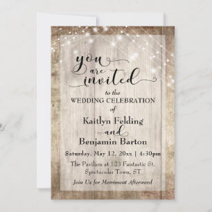 Rustiek licht bruin hout w / licht snaren, bruilof kaart