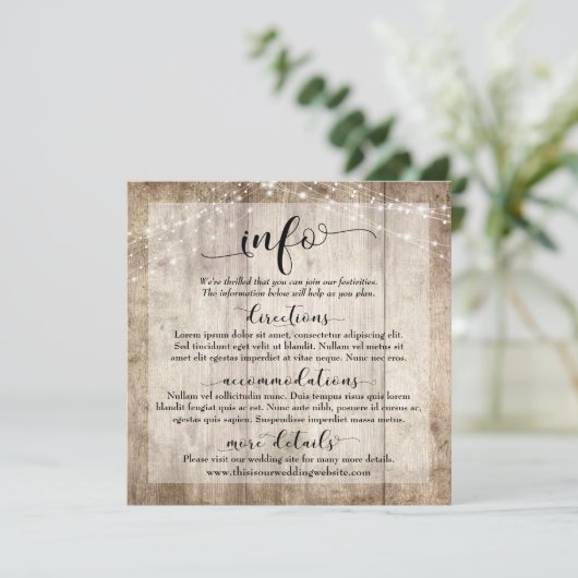 Rustiek Licht Bruin Hout w / Lichten, Bruiloft Inf Kaart (Staand voorkant)