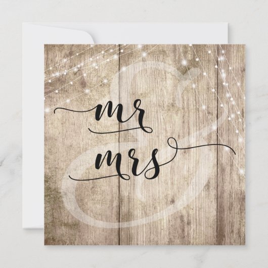 Rustiek Licht Bruin Hout w / Lichten, Bruiloft Inf Kaart (Achterkant)