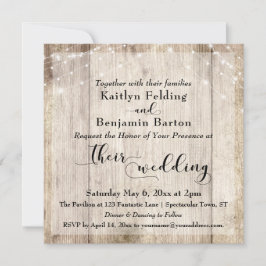 Rustiek Licht Bruin Hout & Witte Lichten Bruiloft  Kaart