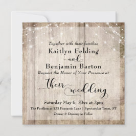 Rustiek Licht Bruin Hout & Witte Lichten Bruiloft  Kaart