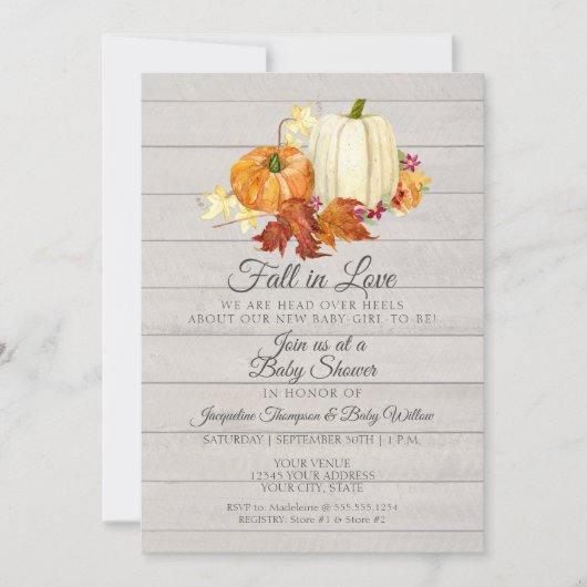 Rustiek Licht Grijs Houten Pompoen Meisje Baby sho Kaart (Voorkant)