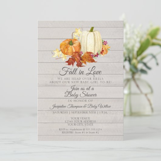 Rustiek Licht Grijs Houten Pompoen Meisje Baby sho Kaart (Staand voorkant)