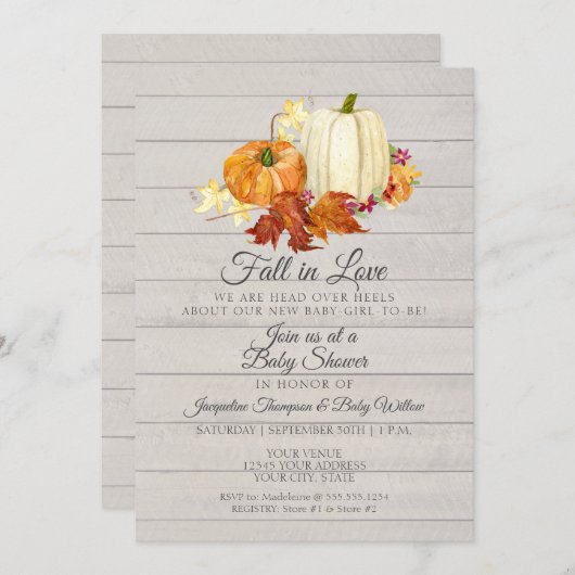 Rustiek Licht Grijs Houten Pompoen Meisje Baby sho Kaart (Voorkant / Achterkant)