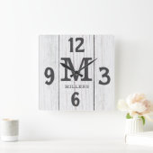 Rustiek licht hout Familienaam Monogram Boerderij Vierkante Klok (Huis)