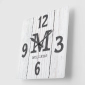 Rustiek licht hout Familienaam Monogram Boerderij Vierkante Klok (Hoek)