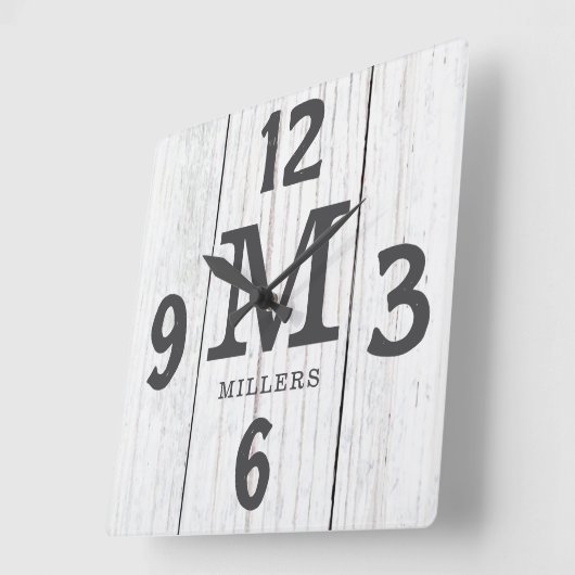 Rustiek licht hout Familienaam Monogram Boerderij Vierkante Klok (Hoek)