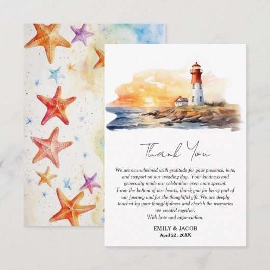 Rustiek Licht Huis Zee Side nautische bruiloft Bedankkaart (Voorkant / Achterkant)