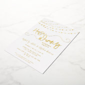 Rustiek Licht String Wit Housewarming Party Goud Folie Uitnodiging (Gedraaid)