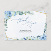 Rustiek Lichtblauw Bloemen Goud Geometrisch Dank u Informatiekaartje (Voorkant)