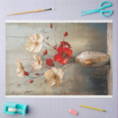 Rustiek Lichtgrijs Blauw, Beige & Rood Bloemen & V Tissuepapier (Craft)