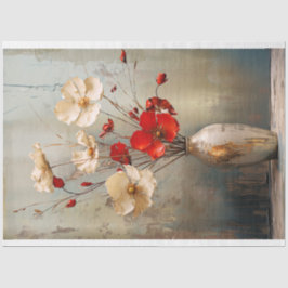 Rustiek Lichtgrijs Blauw, Beige & Rood Bloemen & V Tissuepapier